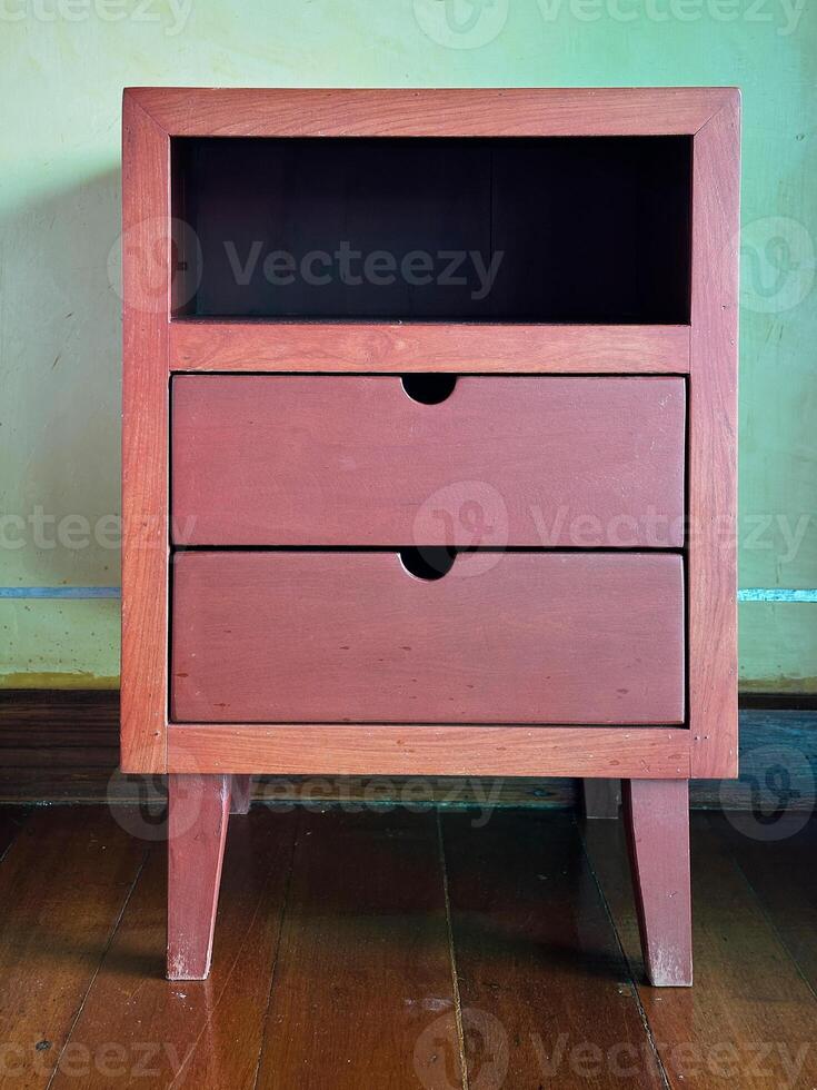 Closeup wooden bedside cabinet photo