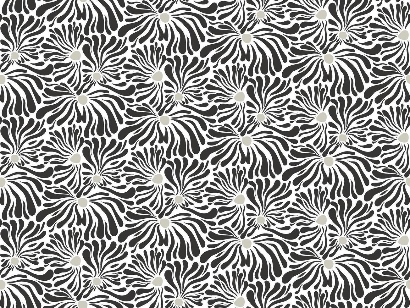 Black and white flower seamless pattern vector