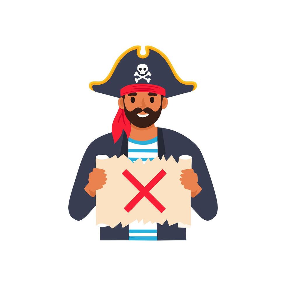 Pirate holding a map with an X mark vector