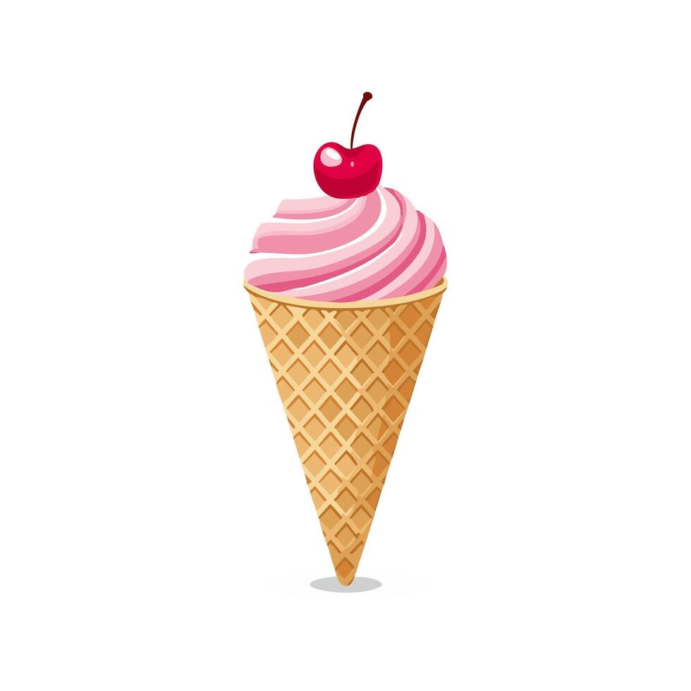 Ice cream cone with cherry on top vector