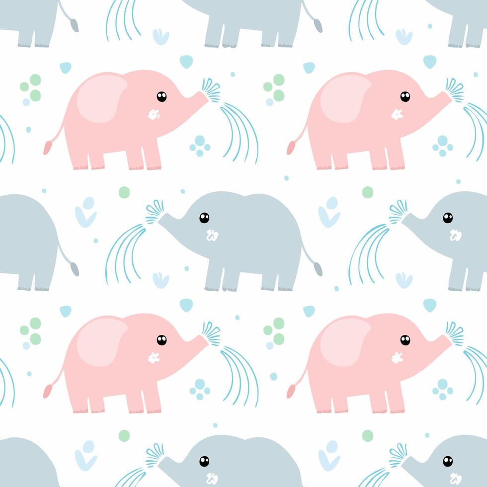 seamless pattern Elephant spraying water from its trunk pastel color vector