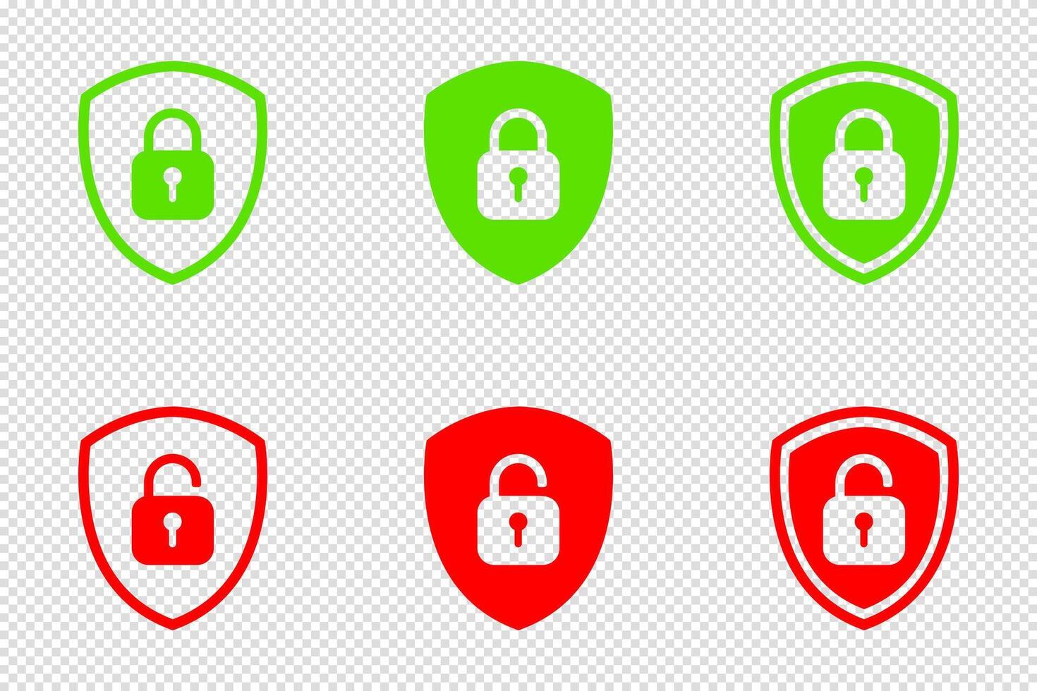 Set of Shield Lock and Unlock Icon. Symbol padlock. Sign Illustration. vector