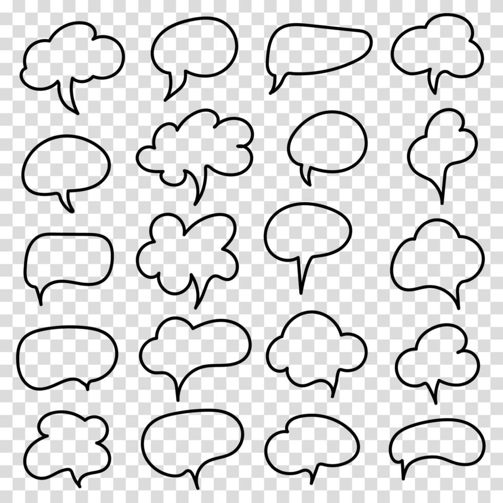 Comic speech bubbles set. Dialog shapes, cartoon message icons, communication elements, empty talk balloons, playful comic design, expressive chat symbols. vector