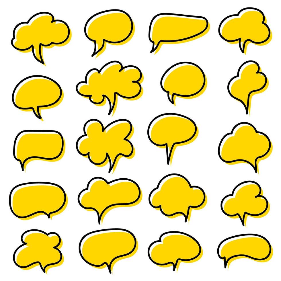Set of comic black and yellow speech bubbles on background. vector