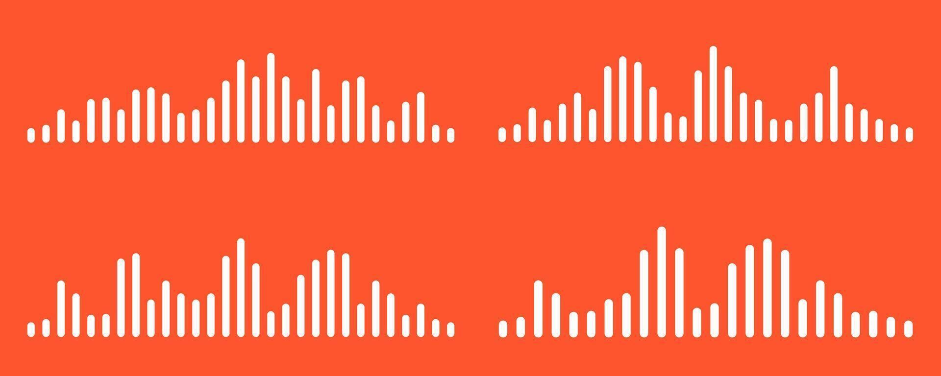 Podcast voice waves. Audio signal icon, sound waveform, EQ pattern, music frequency bars, digital voice message, sound visualization, audio communication element. vector