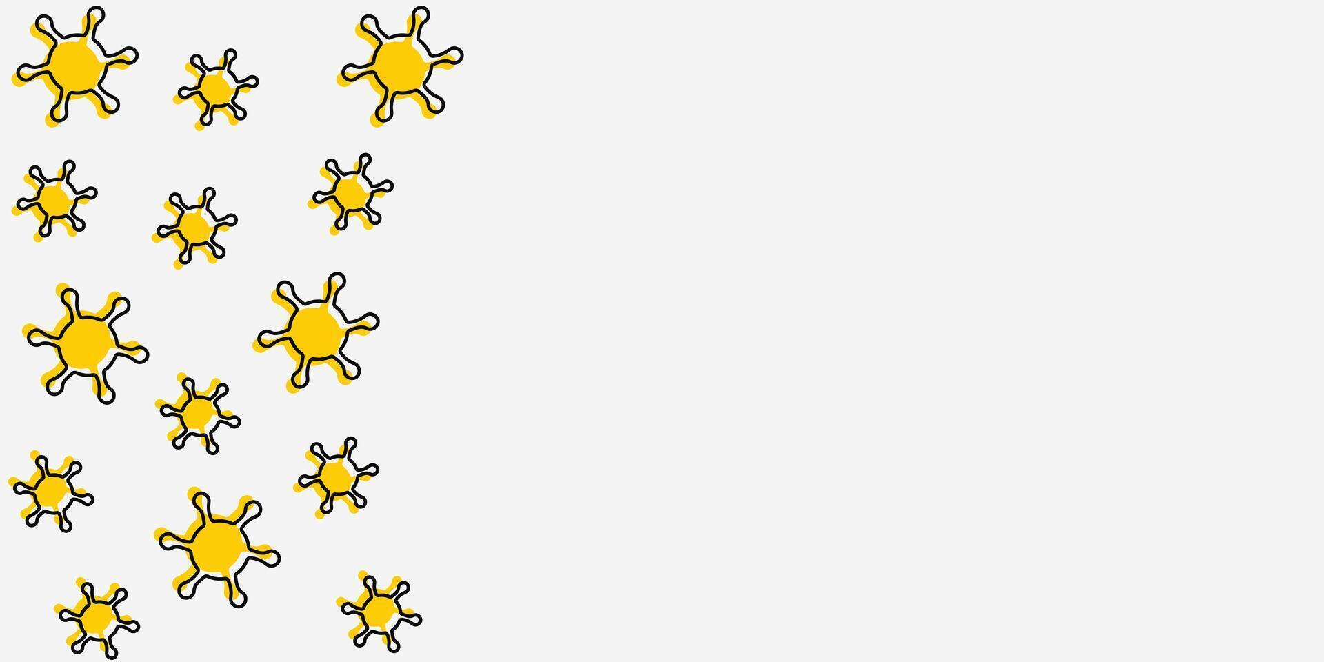 The spread of viral diseases. illustration of a yellow virus with a black stroke in flat style on a white isolated background. Place for your text. Copy space. vector