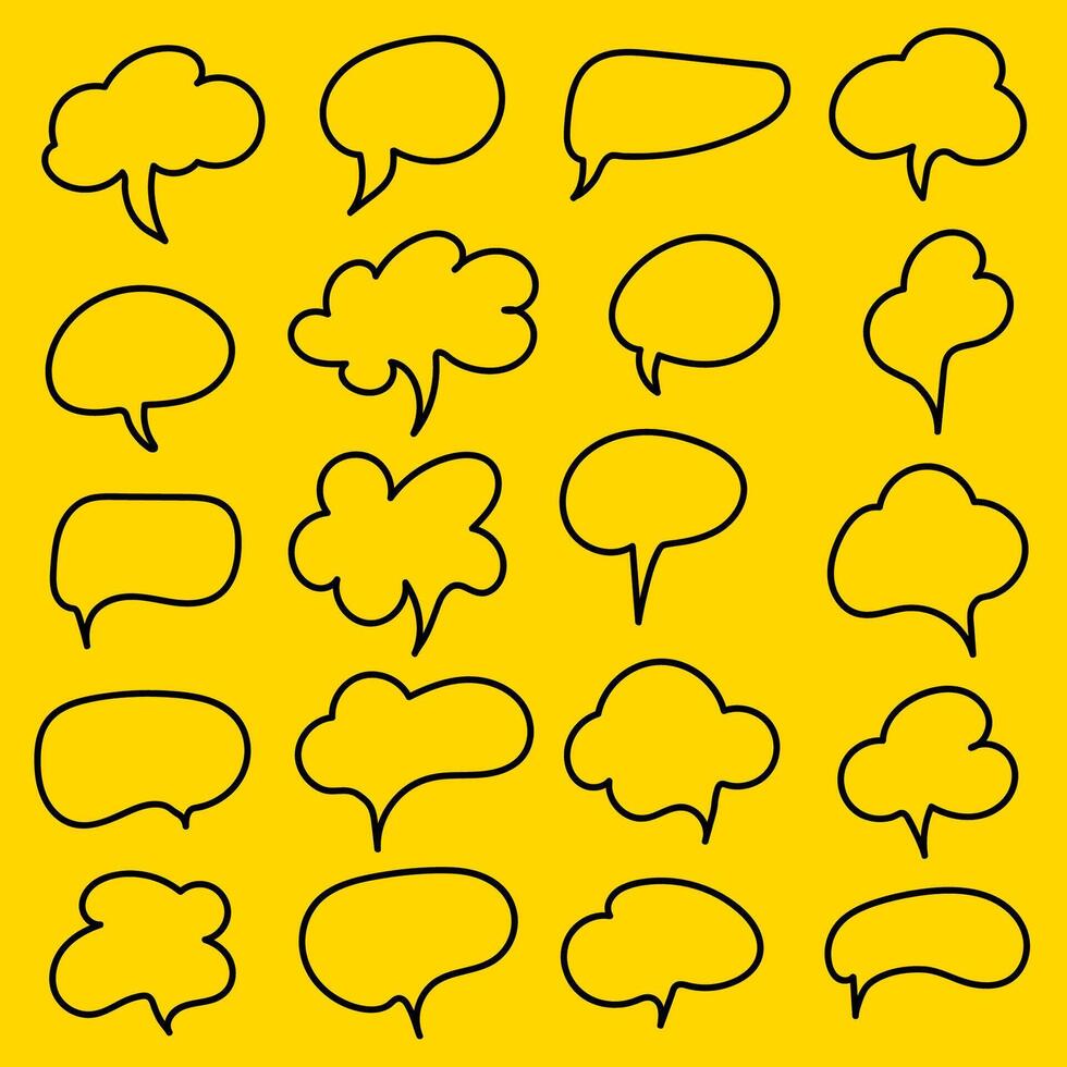 Set of comic speech bubbles. Cartoon dialog elements, chat symbols, communication icons, comic style design, blank text balloons, fun conversation graphics. vector