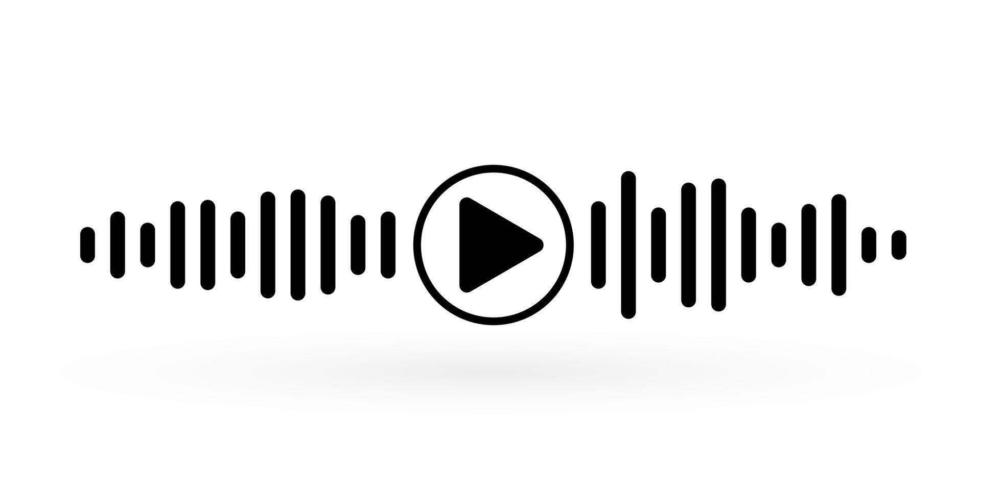 Voice messaging icon with sound wave and play symbol. Black audio message design, podcast communication element, flat icon for web, app, banner, digital media, sound interface. vector