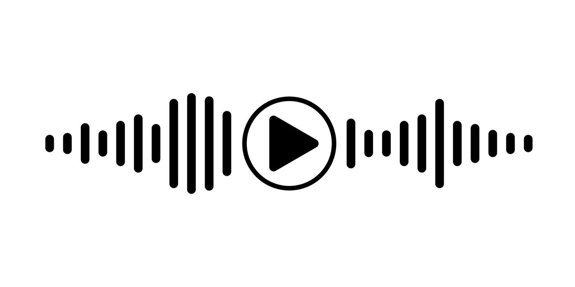 Black voice message icon with play button and sound wave. Audio correspondence symbol, podcast design, communication graphic, flat style for websites, apps, media content. vector