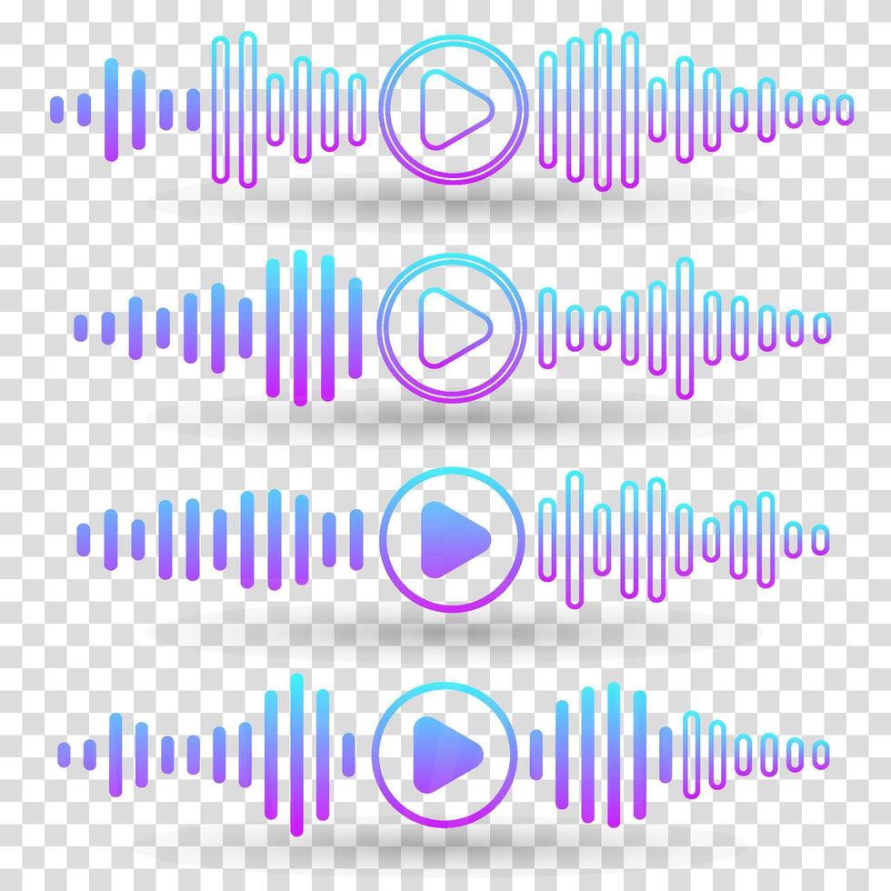 Equalizer wave pattern set. Audio frequency bars, dynamic sound design, EQ graphic, music visualization, digital audio spectrum. vector