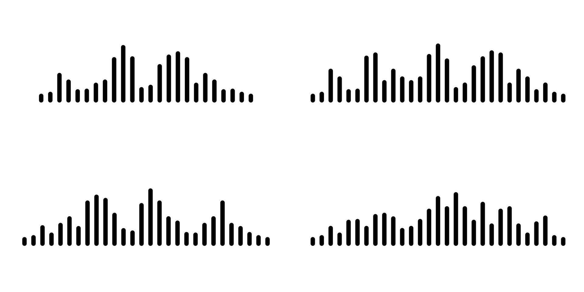 Voice message icon. Podcast wave set, audio waveform, sound signal, EQ bars, music visualization, digital sound design, communication symbol, audio frequency pattern. vector