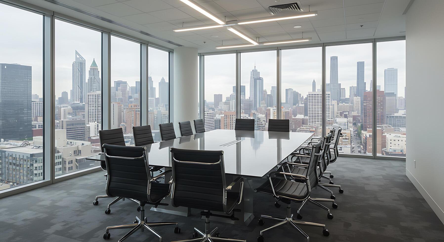 Modern Conference Room with Panoramic City View photo