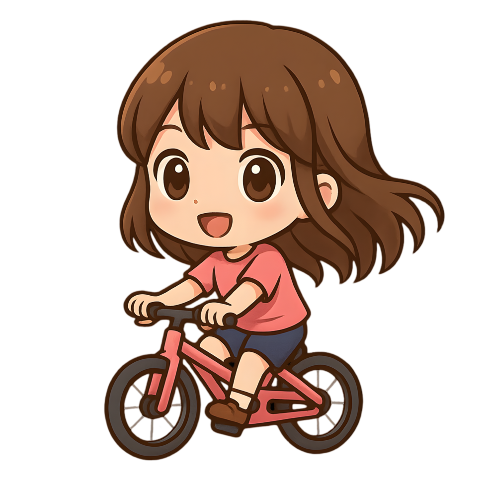 Charming chibi girl riding bicycle in a whimsical park digital art vibrant environment playful perspective png