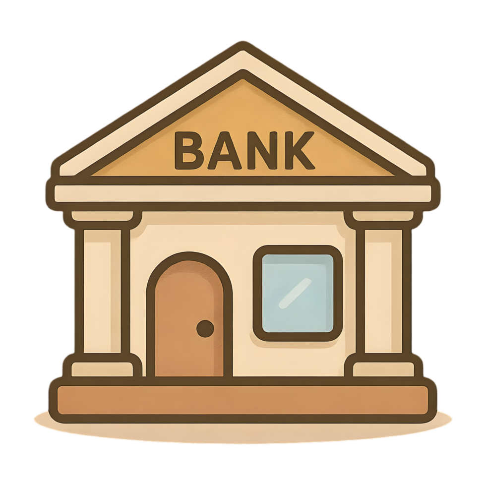 Charming chibi bank building digital art transparent background playful design whimsical style png