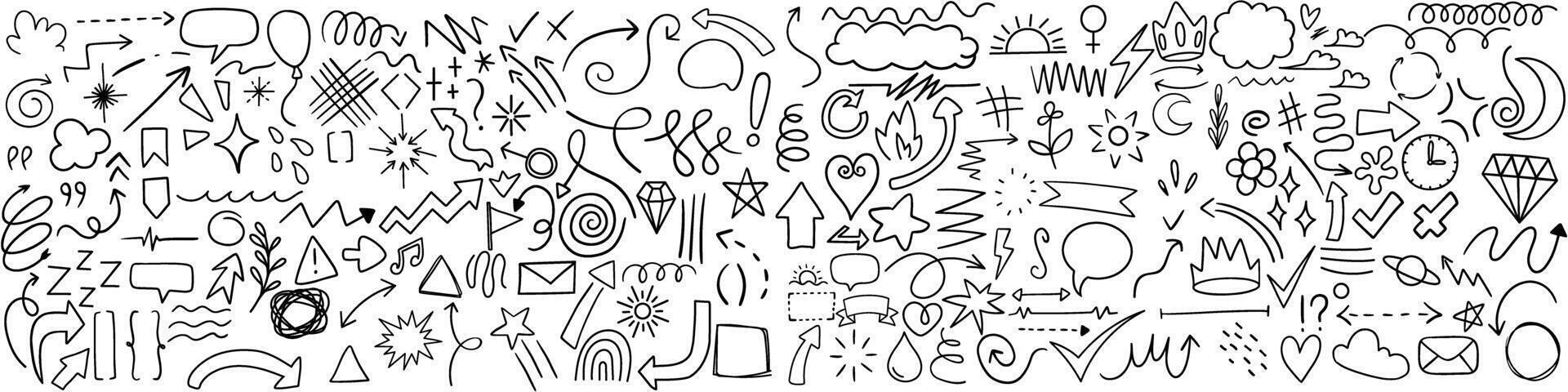Hand drawn sketch elements set. Arrow icon collection. Hand drawn arrow illustration. vector