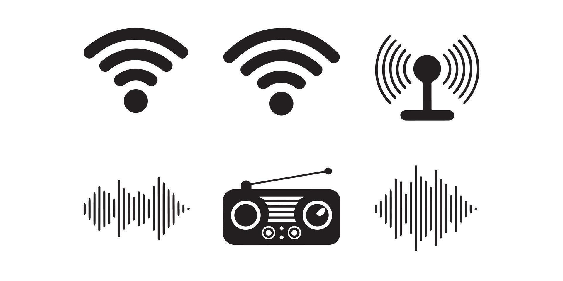Black and White Wireless Technology Icons Minimalist Symbols for Digital Connectivity and Communication vector