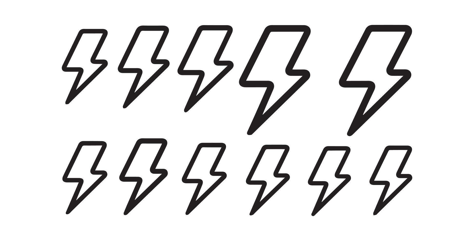 Black and White Lightning Bolt Icons Hand-Drawn Energy Symbols with Minimalist Geometric Style vector