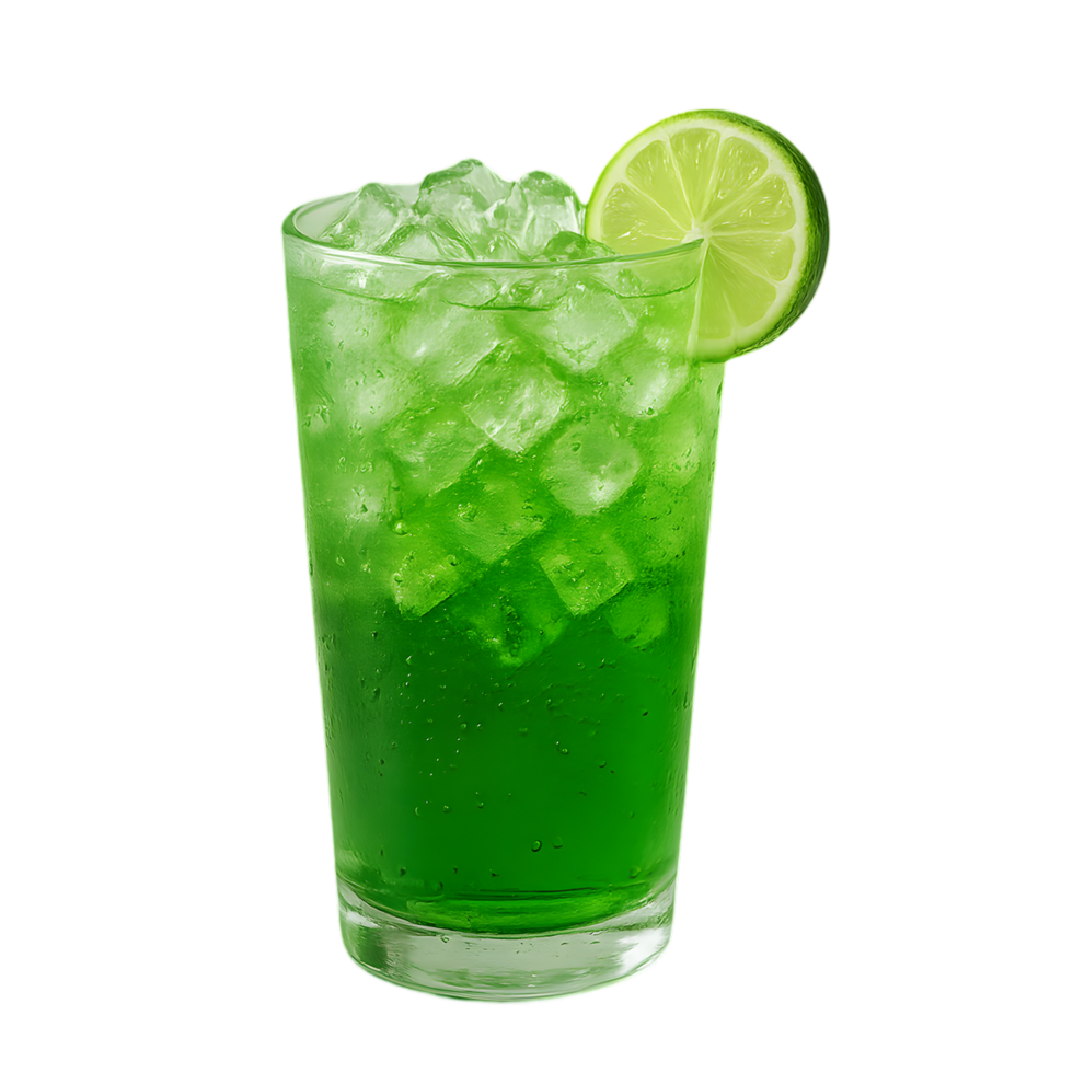 Refreshing green drink with lime slice transparent background bar scene vibrant setting high-quality photography png