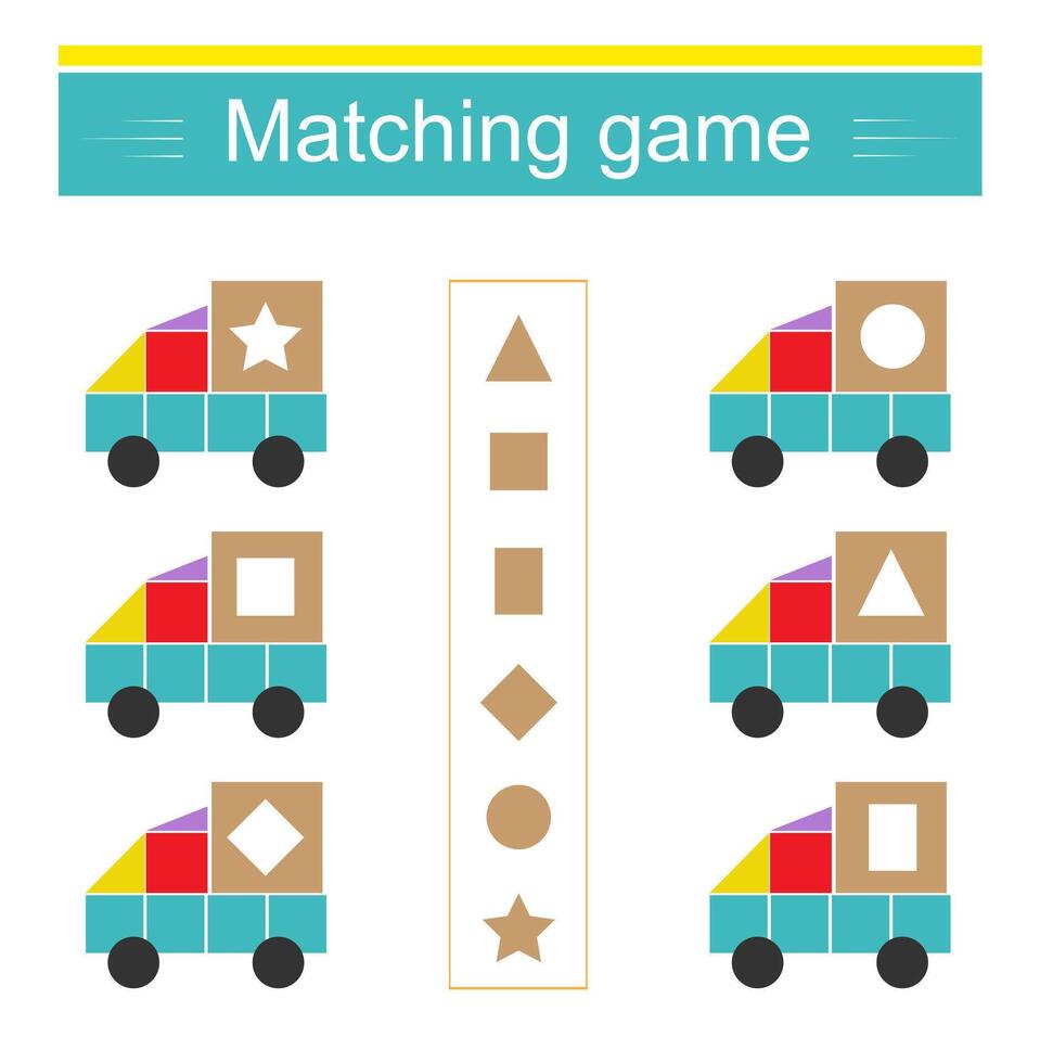 Matching game. Task for the development of attention and logic. illustration of the cartoon truck. vector