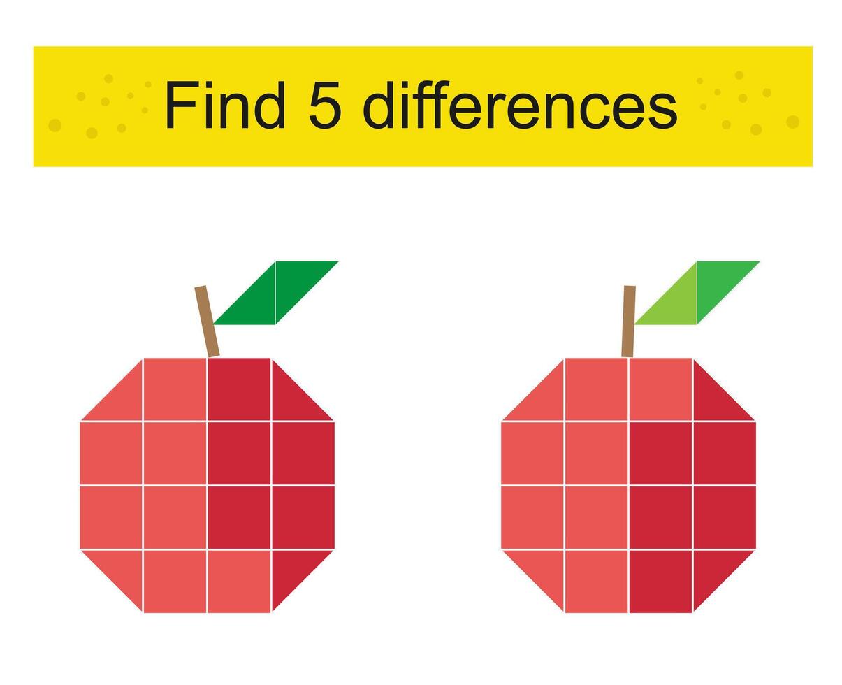 Find 5 differences. Logic puzzle game for children. Cartoon red apple. vector