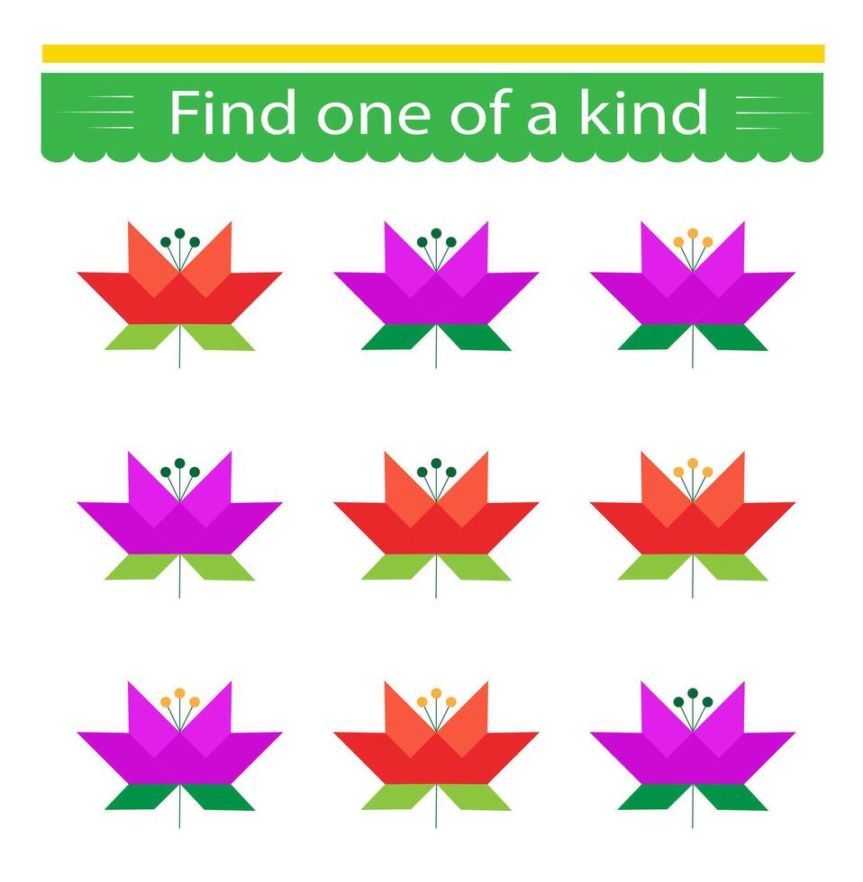 Fun education game for kids. Need to find one of a kind flower. Kids activity page. vector