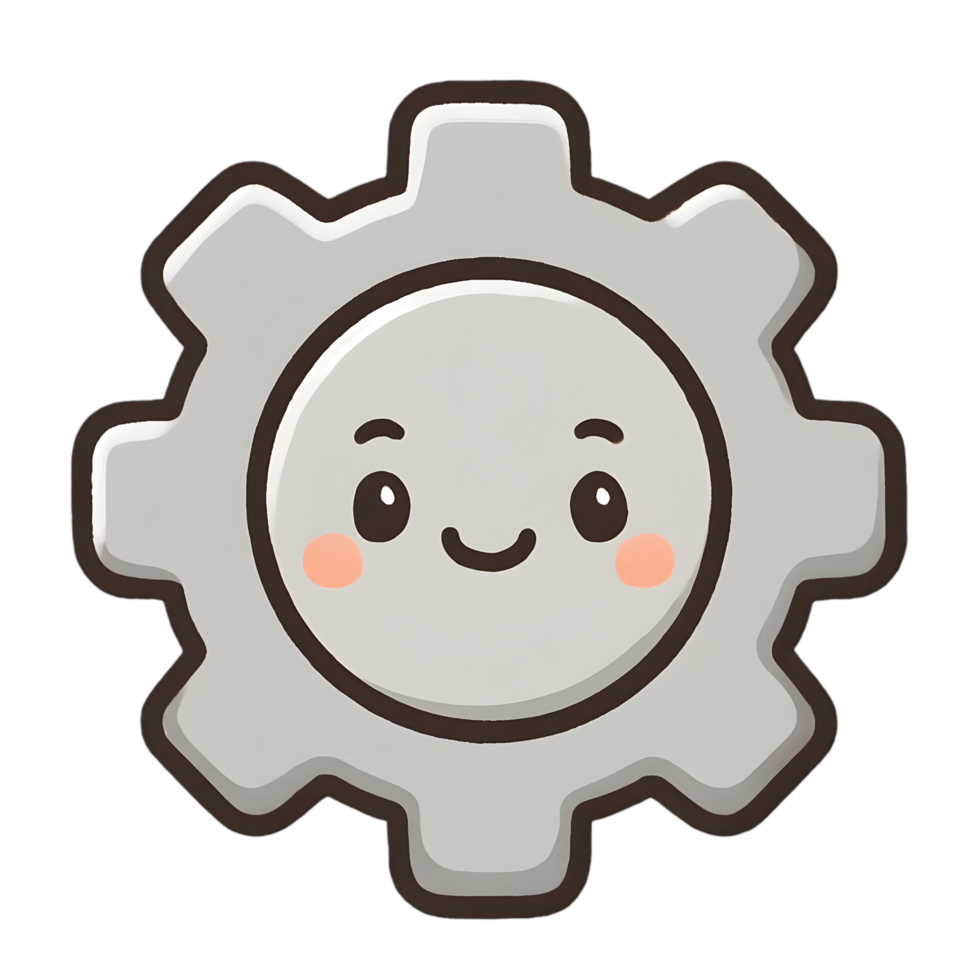 Charming chibi gear icon digital art transparent background playful design whimsical concept png