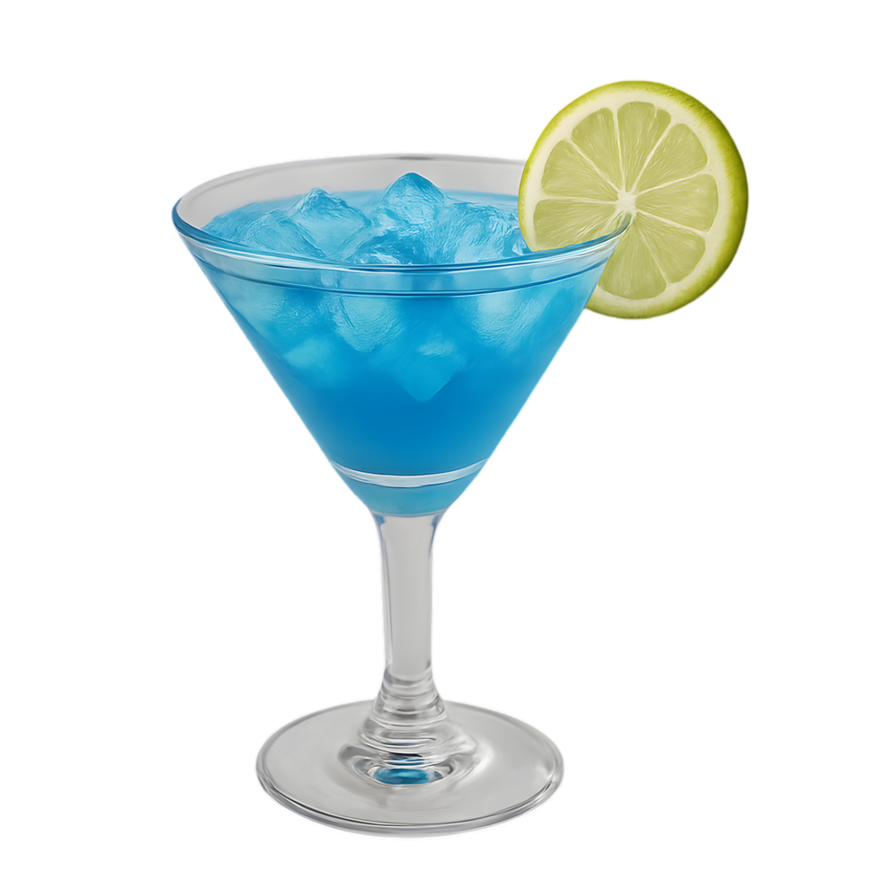 Refreshing blue cocktail with transparent background tropical vibe bar setting close-up view summer concept png