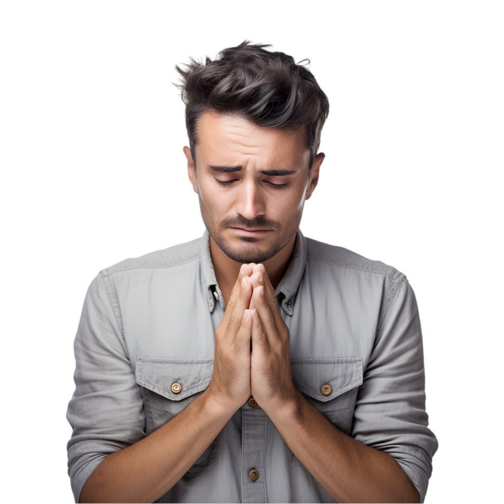 A man with transparent background contemplating life choices indoor setting portrait view emotional reflection png