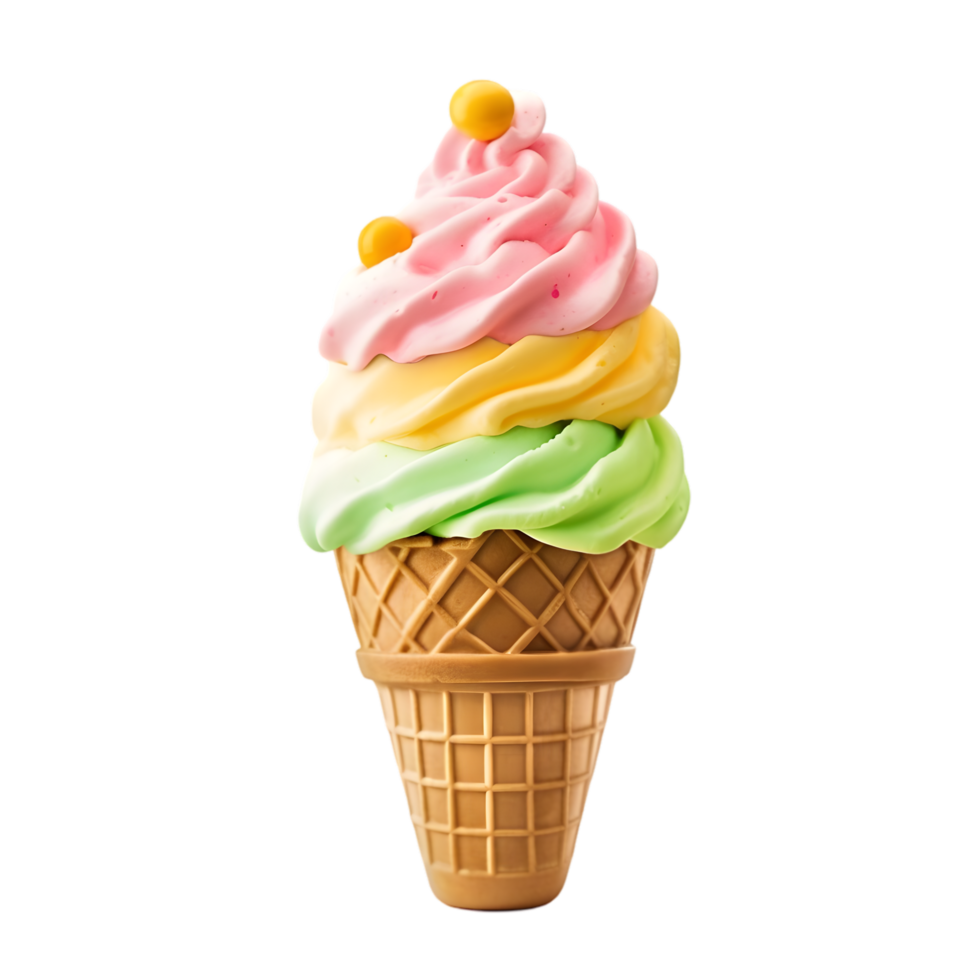 Colorful ice cream cone with smiling face transparent background sweet delight fun environment whimsical concept png