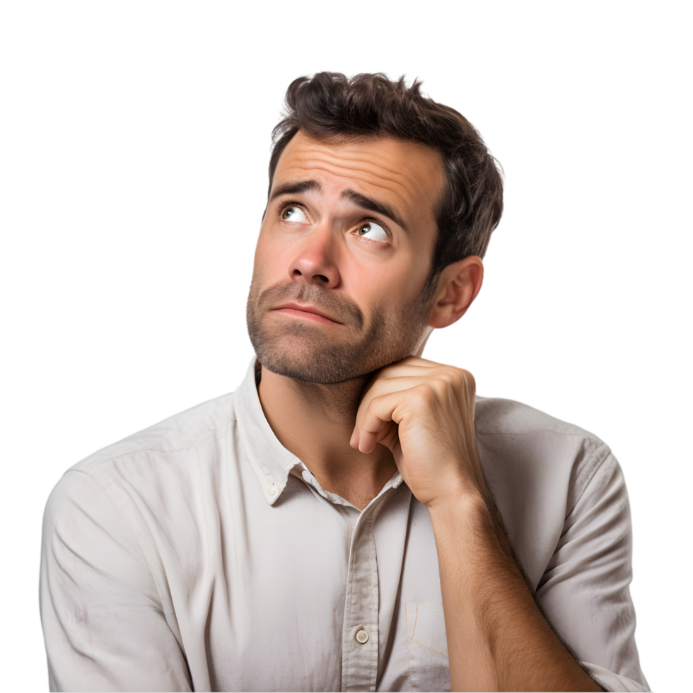 Intense expression of a man thinking transparent background studio portrait close-up thoughtful concept png