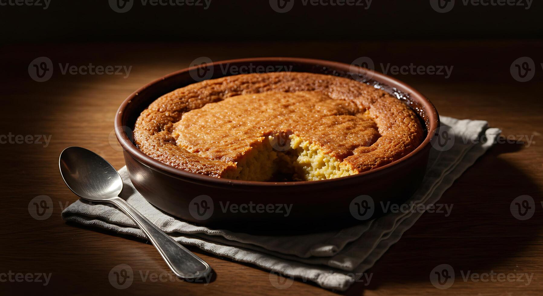 Delicious Golden-Brown Cake in a Rustic Setting photo