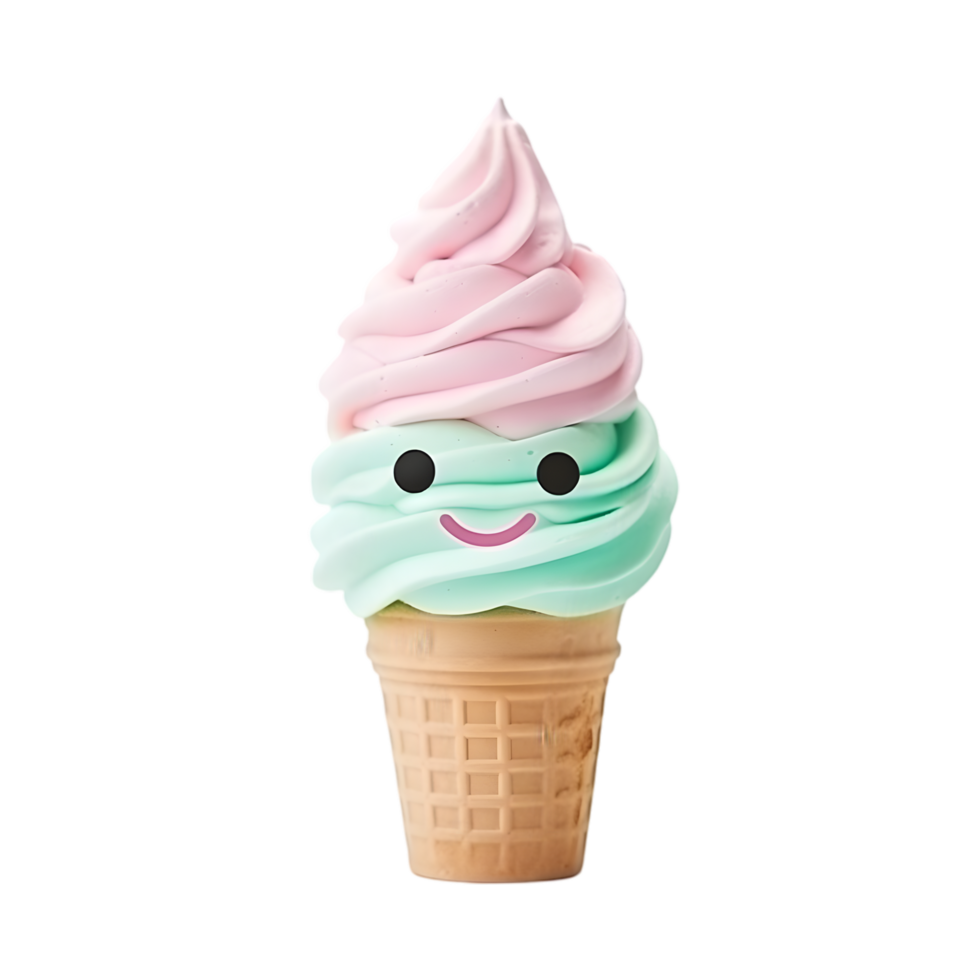 Delightful transparent ice cream cone with smiling face whimsical background fun food concept sweet treat environment png