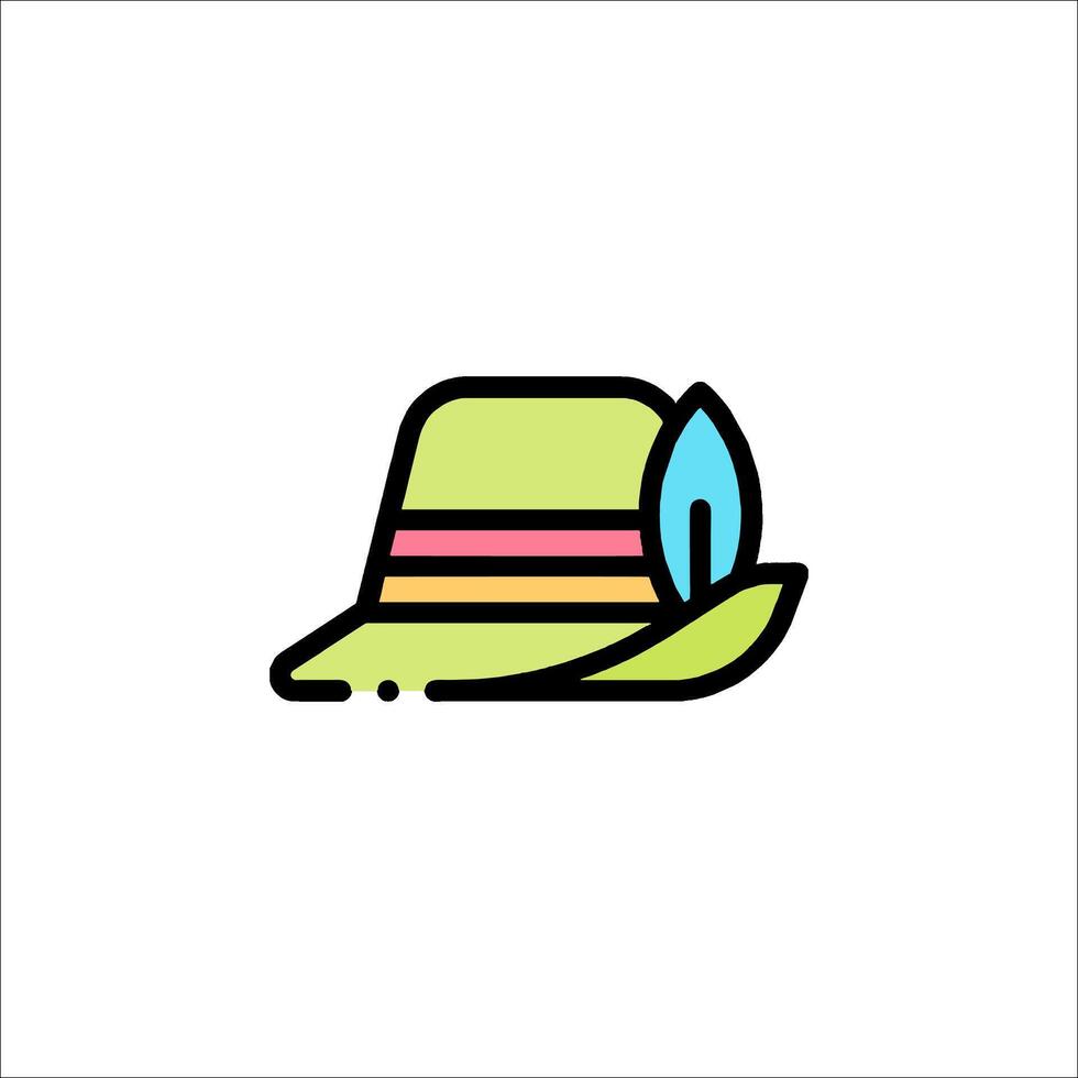 A hat with a leaf on it is shown in a line drawing vector