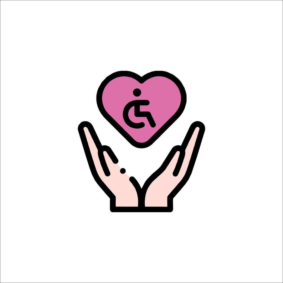 Hand holding a heart with a wheelchair symbol vector