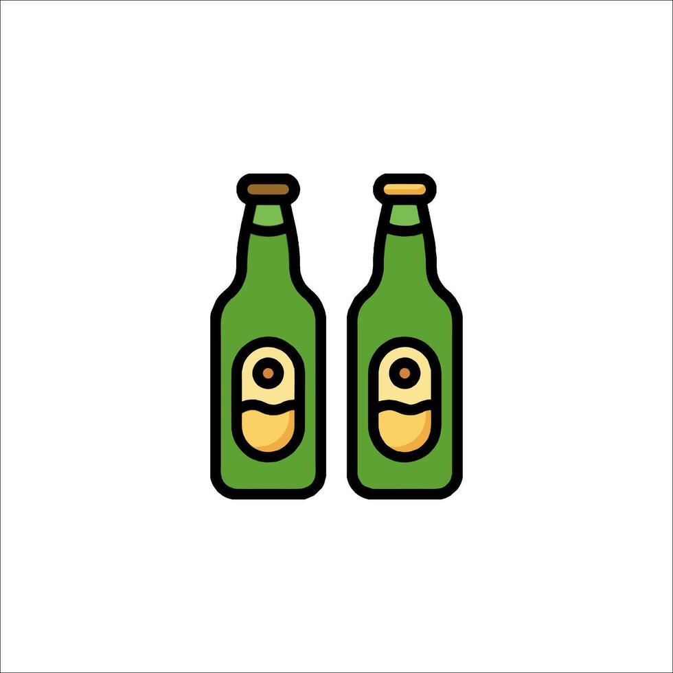 Two beer bottles with a green label on them vector