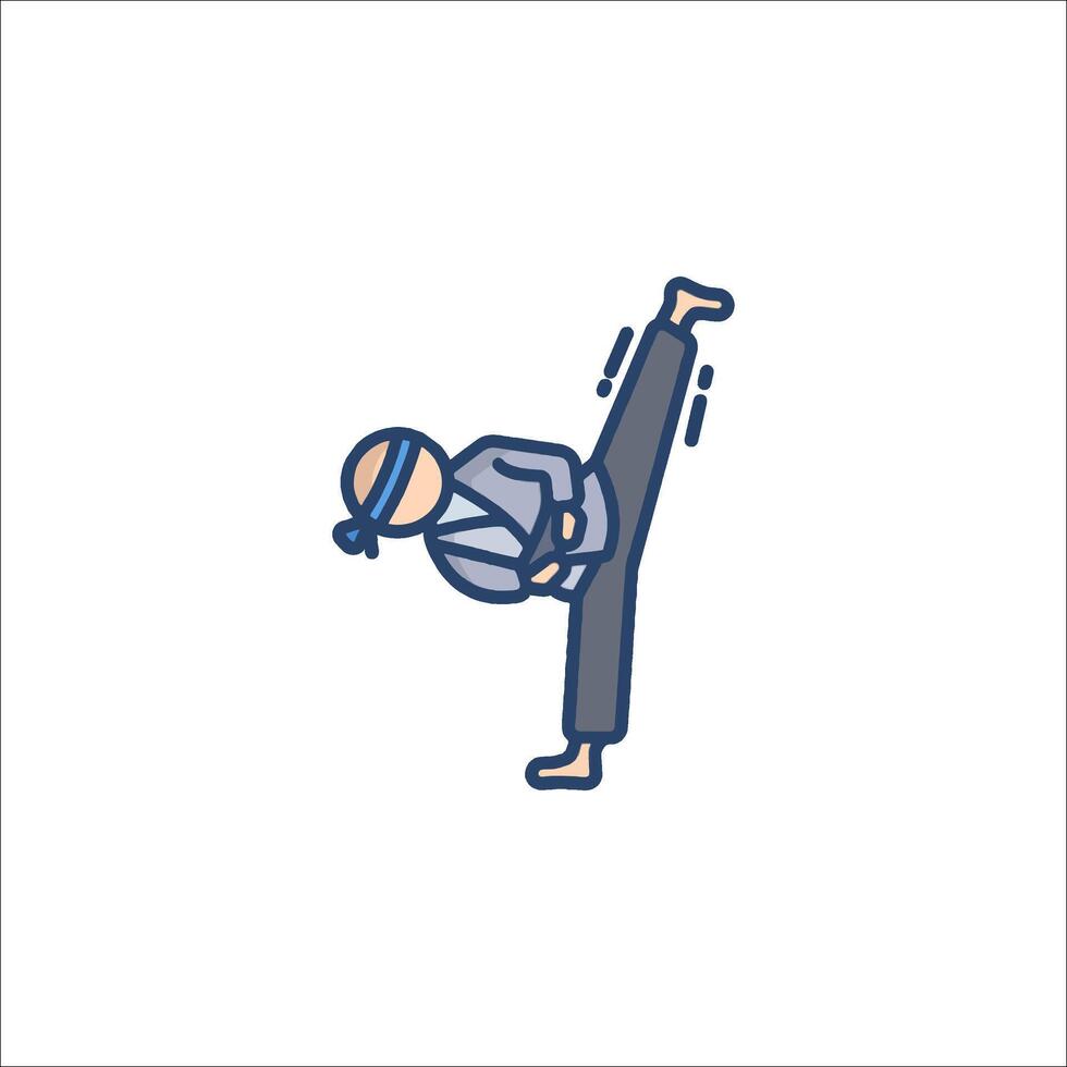 Karate man doing kick line icon vector