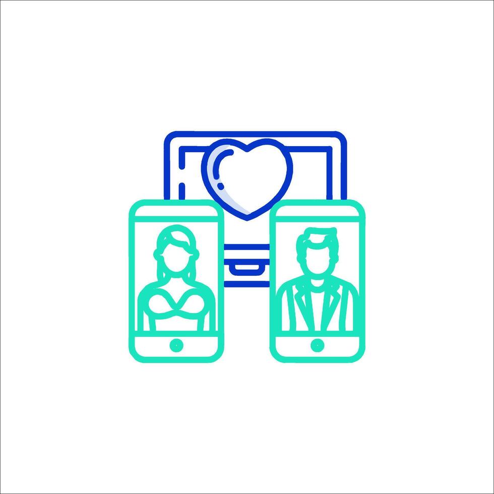 A couple is sitting on a computer with a heart on the screen vector