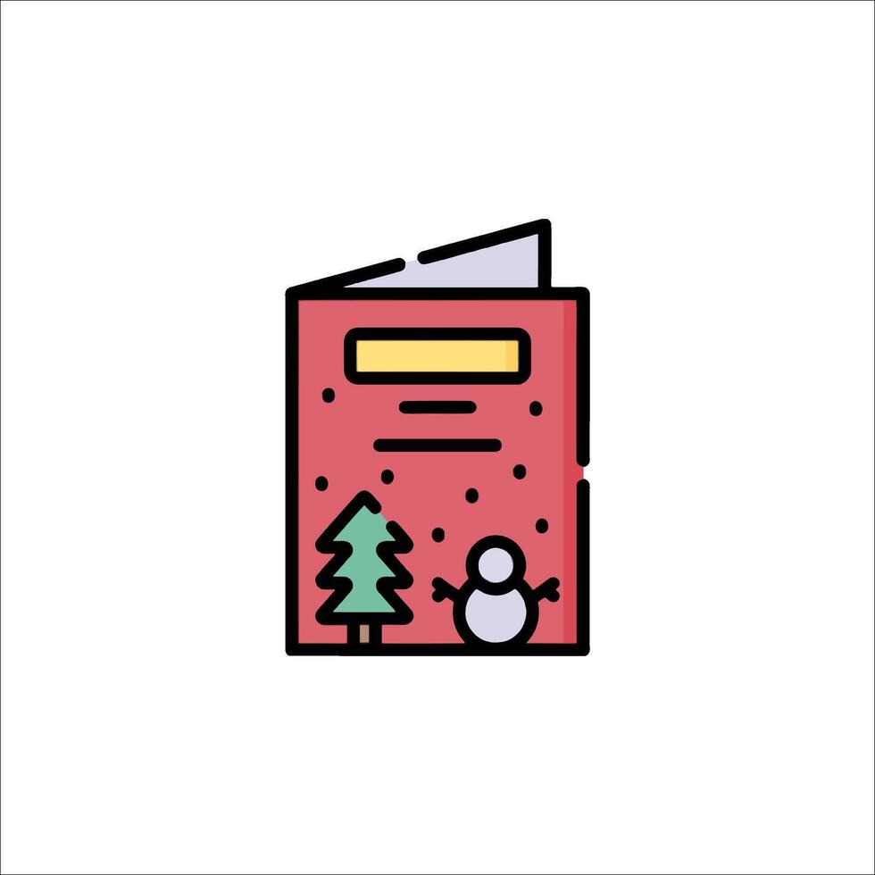 A christmas card with a tree and snowman vector