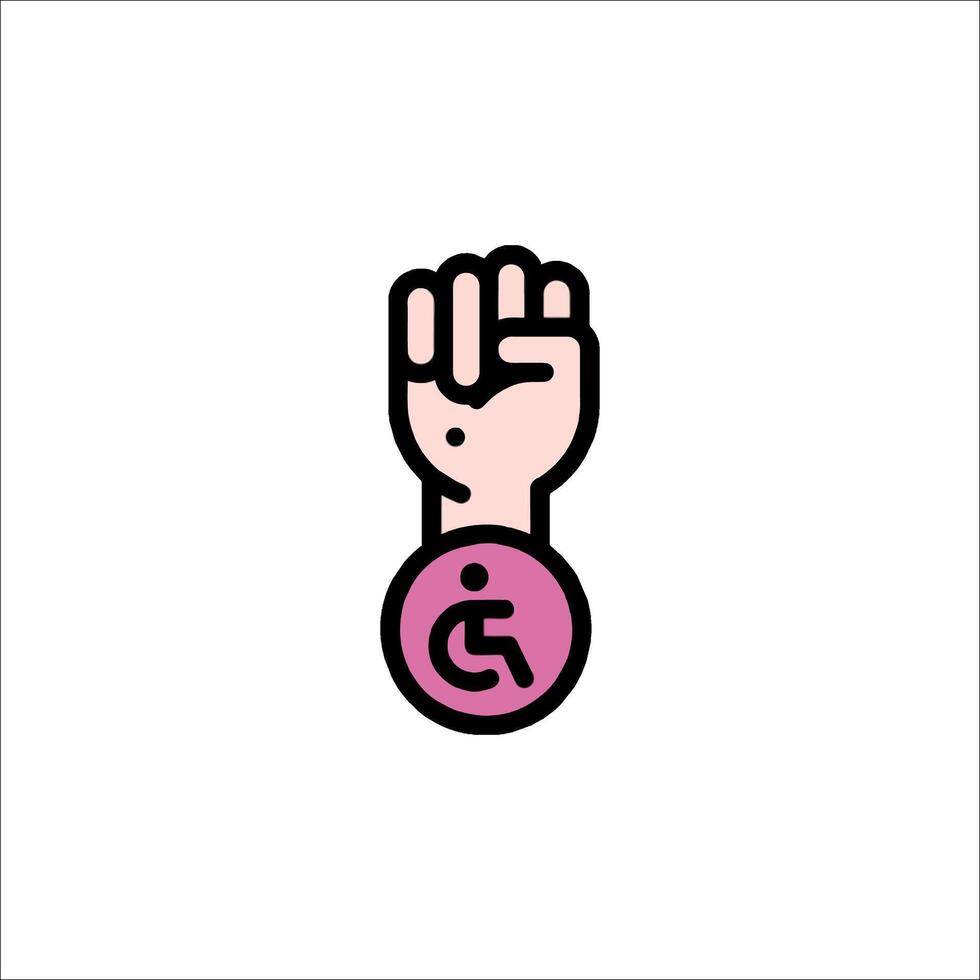 A pink and black hand holding a sign that says disability vector
