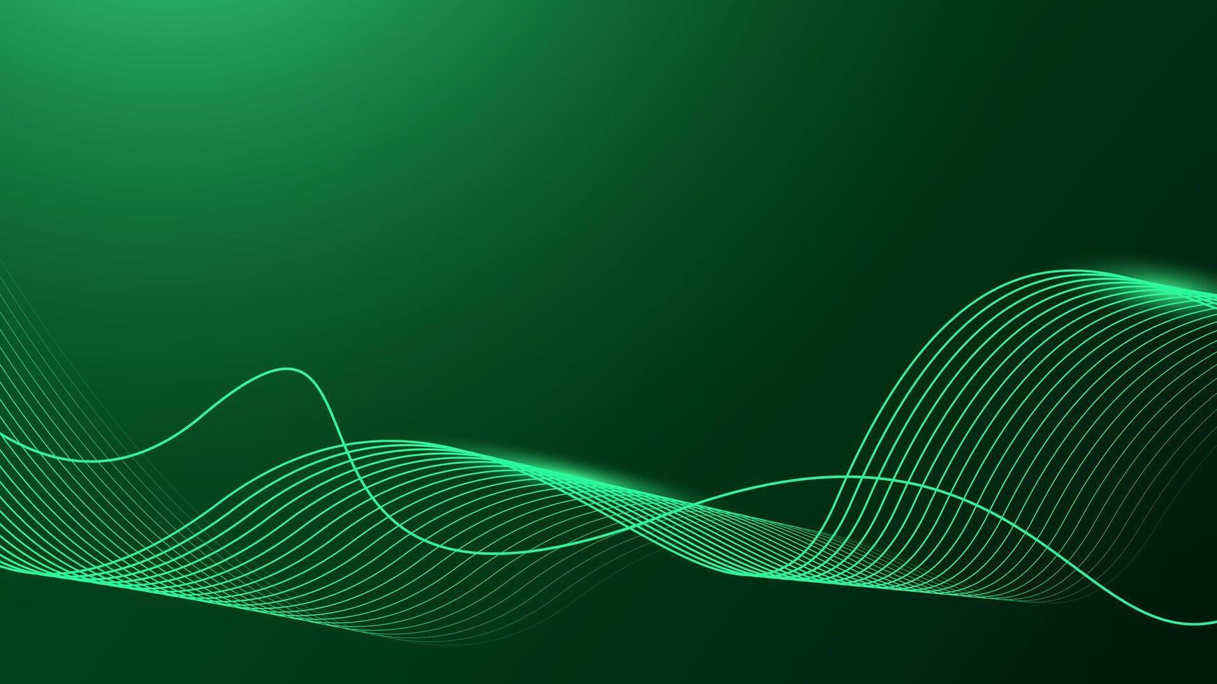 Abstract shining wave lines on dark green background. Dynamic wave pattern. Futuristic technology concept. vector