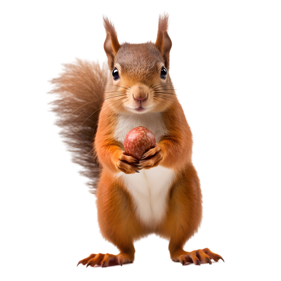 A red squirrel holding a nut forest background wildlife photography natural habitat close-up view transparent elements png