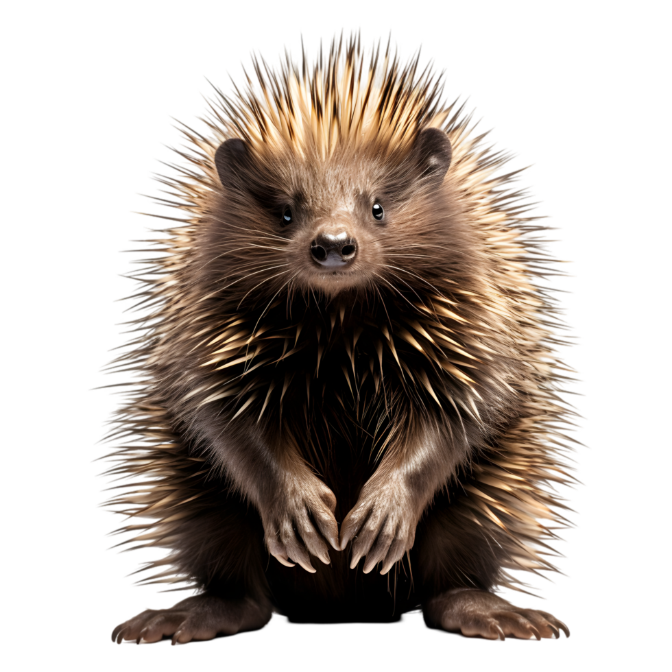 Porcupine displaying raised quills in a transparent background nature photography close-up view wildlife concept png