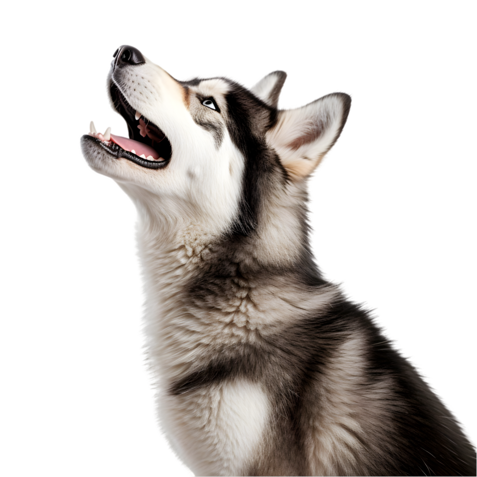 Siberian husky howling with a transparent background nature scene close-up emotional expression png