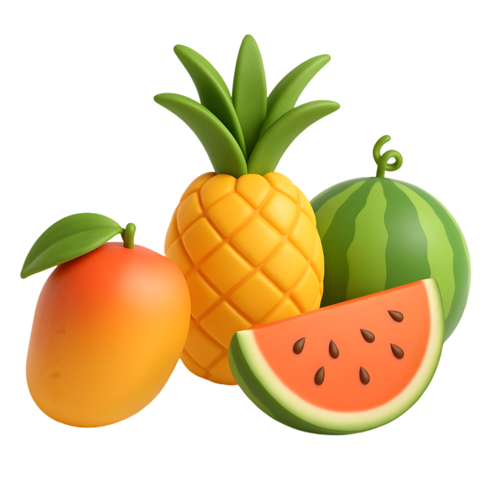 Summer beach vacation colorful fruits in a fun playful setting bright and cheerful environment png