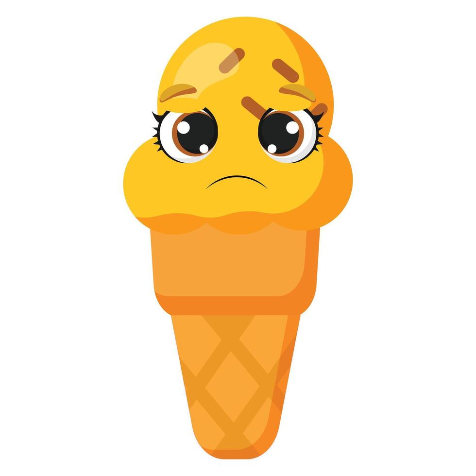 Sad yellow cone face icecream vector