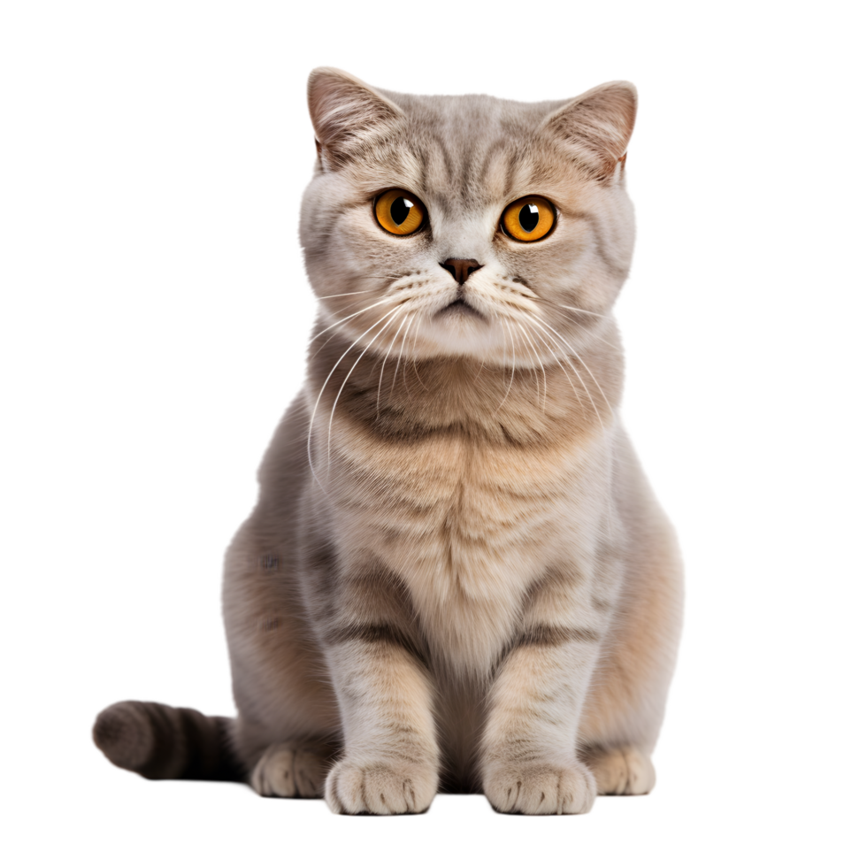 Scottish fold cat posing with transparent background indoor setting pet photography soft lighting close-up view cute concept png