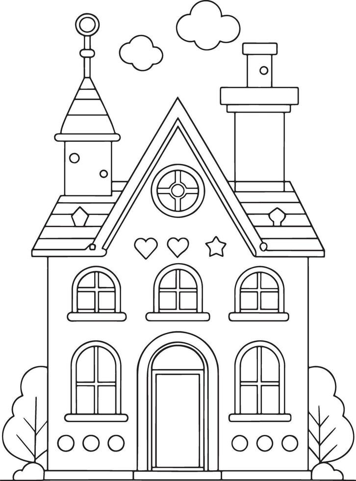 Adorable fairytale house coloring page charming details simple lines perfect for kids easy to color vector