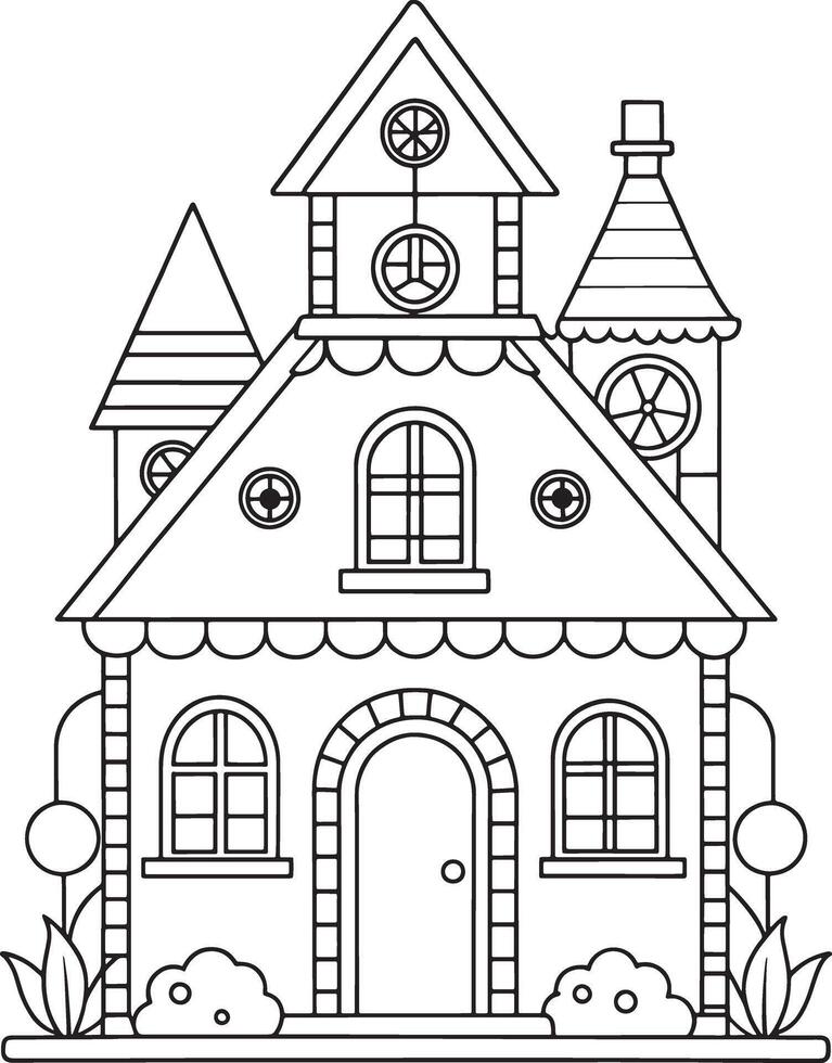 Charming fairytale house coloring page intricate design simple lines perfect for kids vector