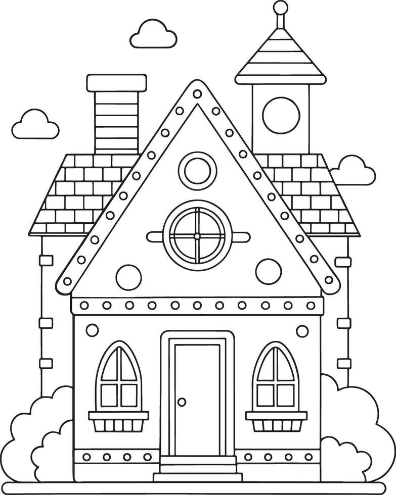 Adorable gingerbread house coloring page charming details simple lines whimsical design perfect for vector
