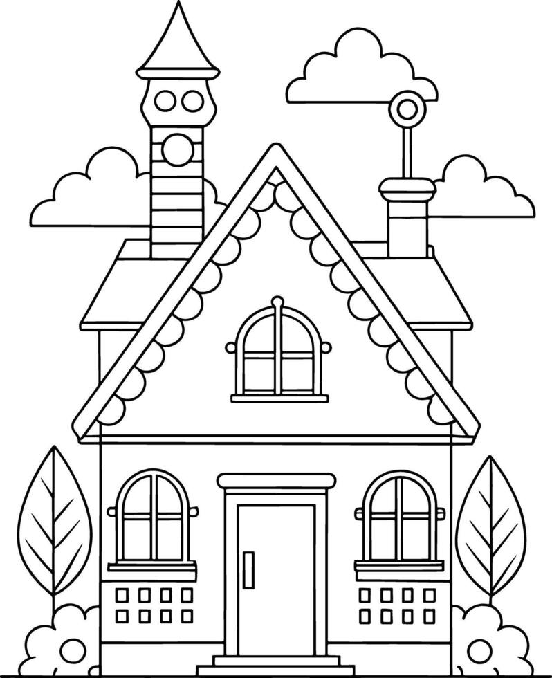 Adorable fairytale house coloring page charming design with simple lines perfect for kids vector